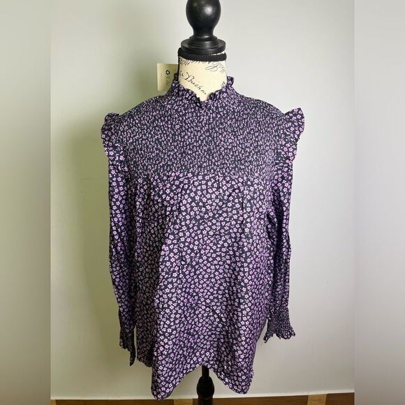 Barbour Midhurst Floral Long Sleeve Flowy Blouse Purple NWT Size US 12 - Picture 1 of 8